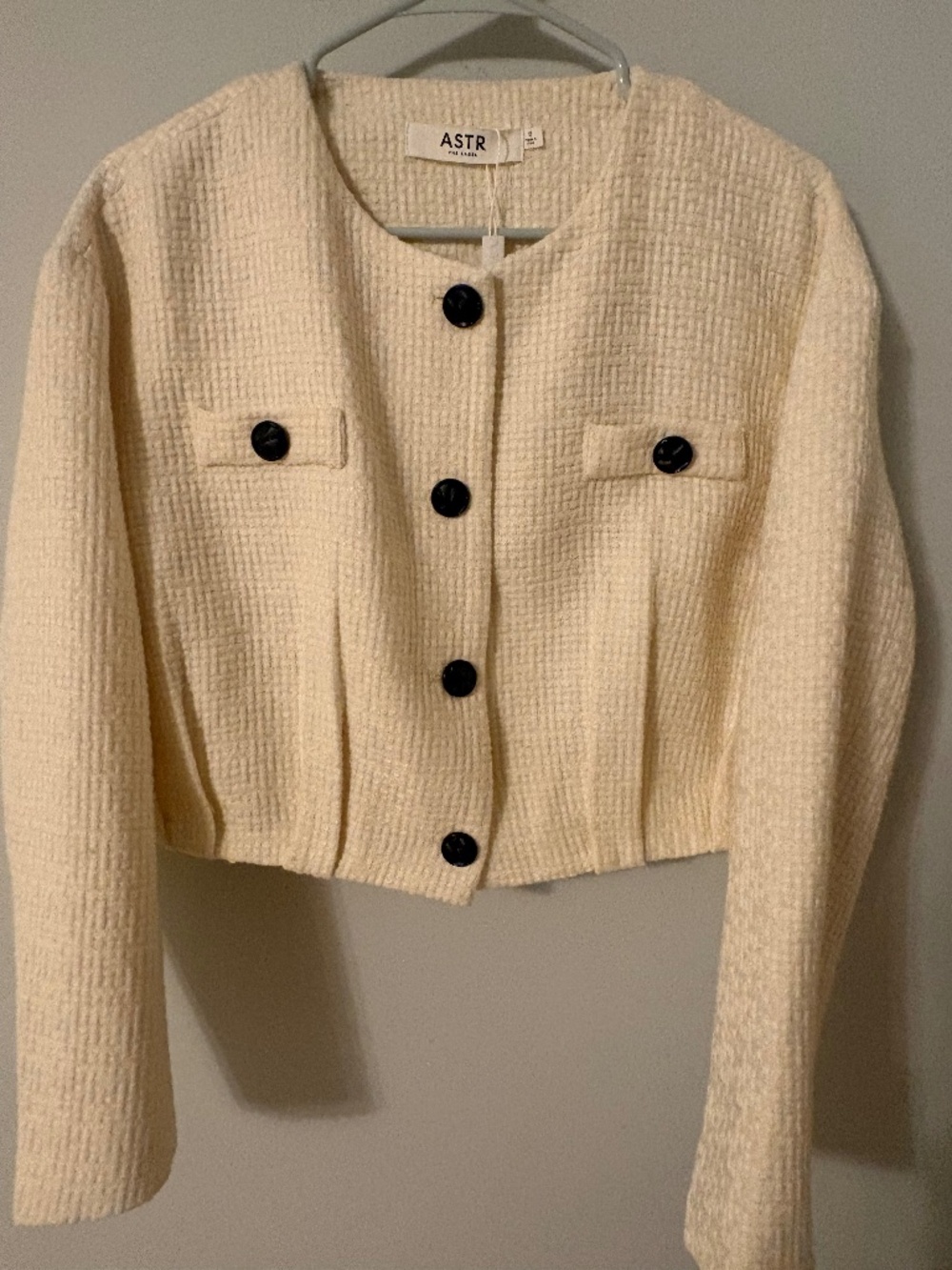 ASTR The Label Cream Textured Cropped Cardigan Jacket Size Small